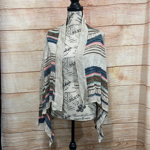 Women's Eyeshadow Cardigan Size Small Beige Multicolor‎ Striped Southwestern - Picture 1 of 7